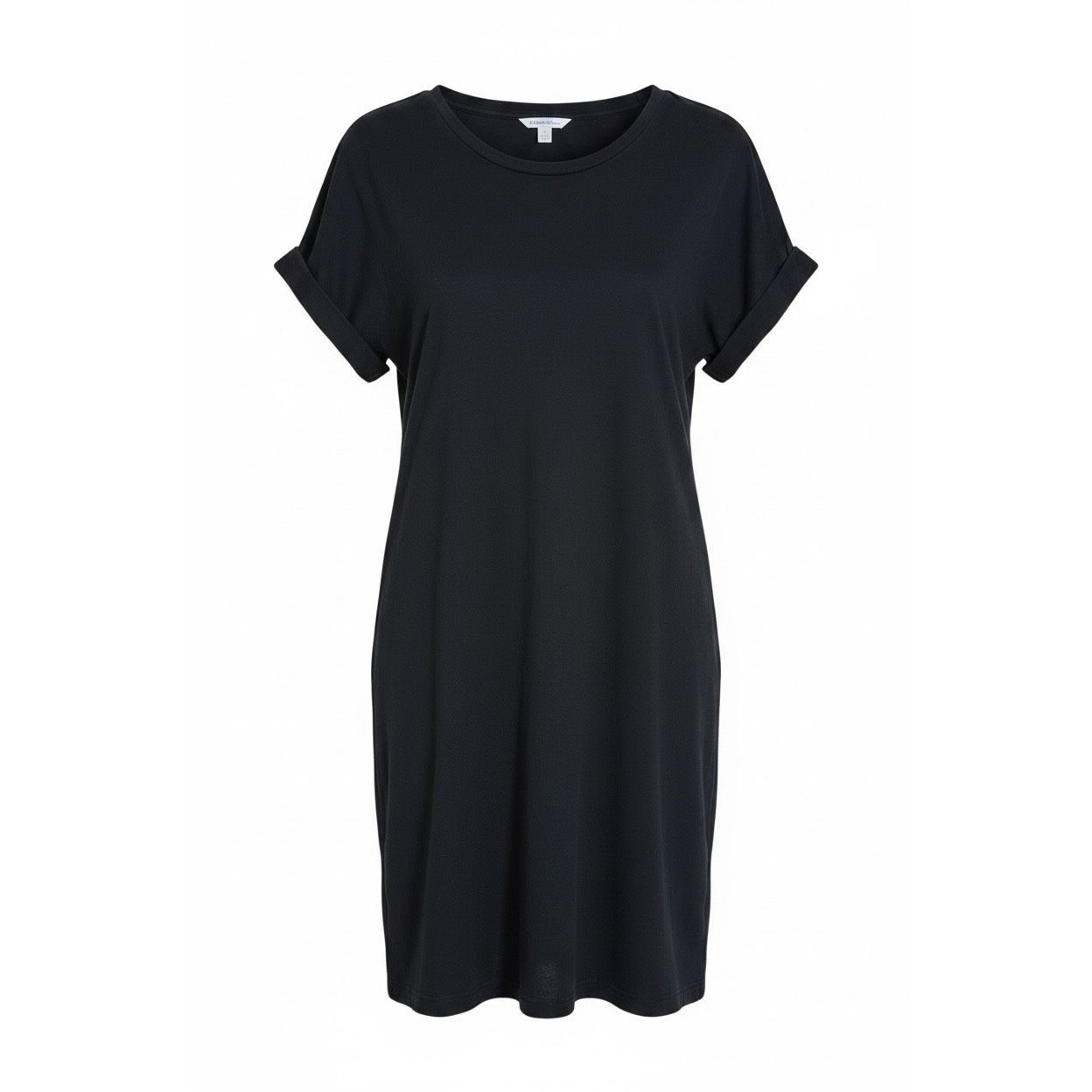 Calvin Klein Short Tab Sleeve Crew Neck Cotton Mini Shift Dress Black Size Small
